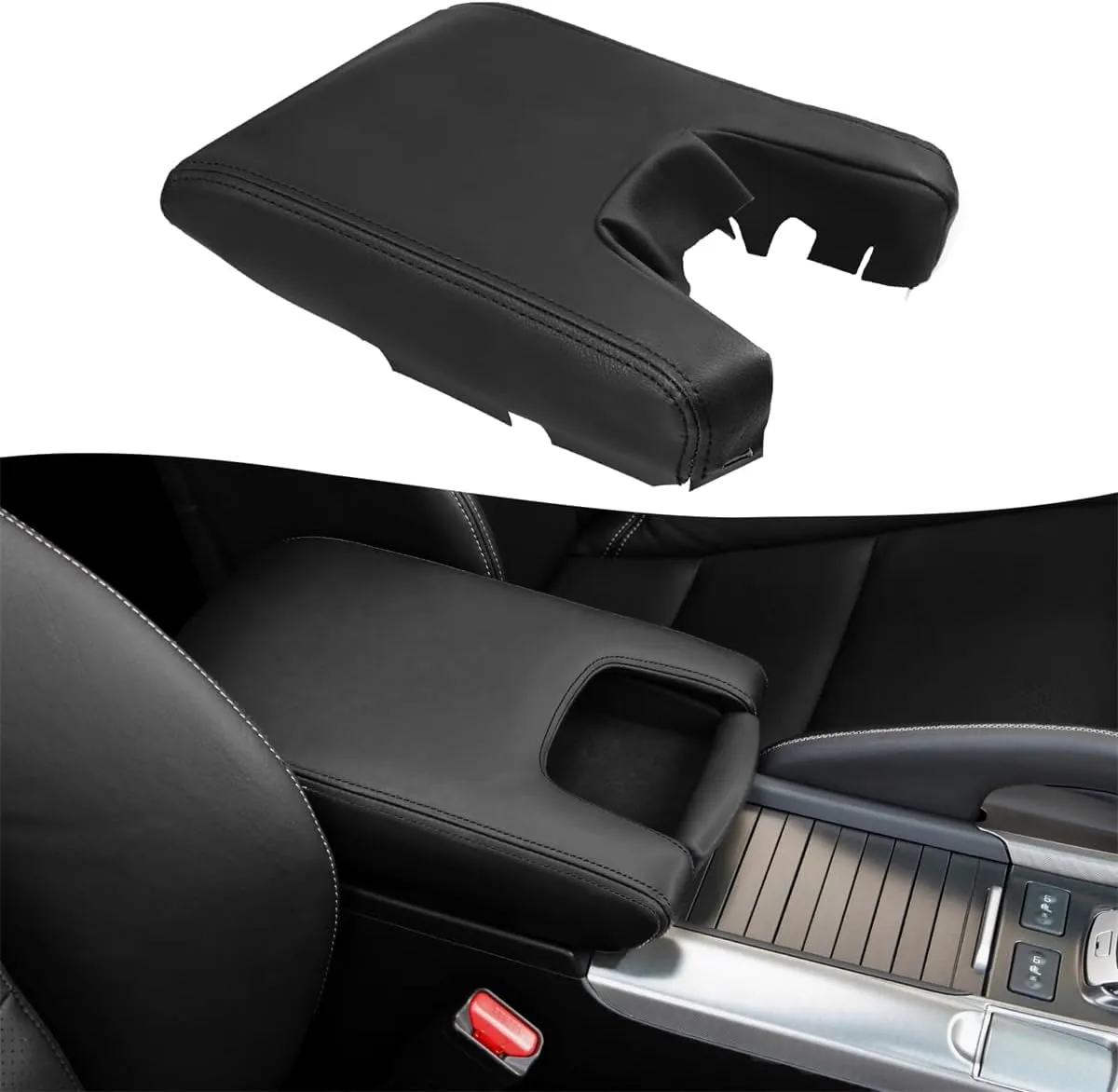 KBH Center Console Cover Replacement for Acura TL 2009 2010 2011 2012 2013 2014, Vinyl Leather, Car Armrest Skin Upholstery, Anti-Scratch, Black (Leather Part Only)