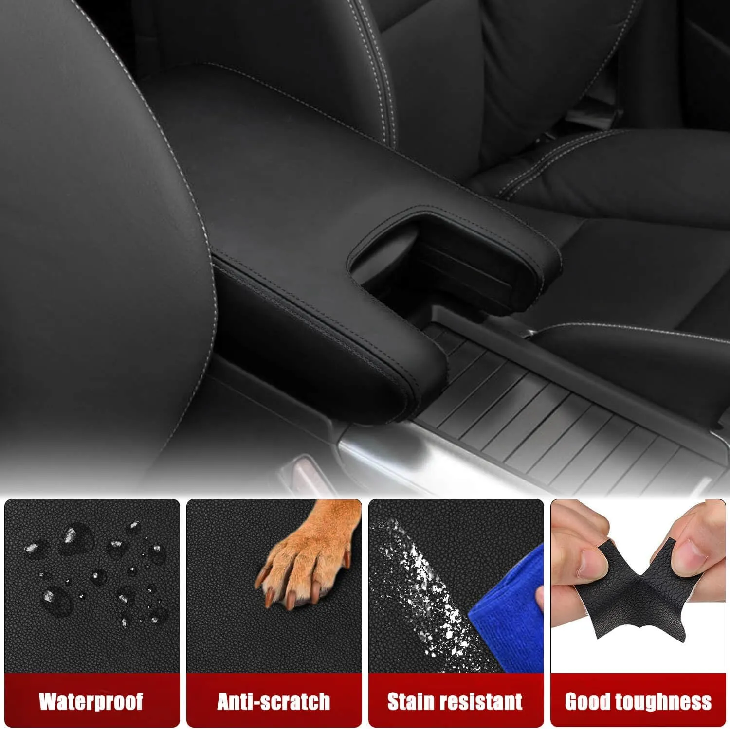 KBH Center Console Cover Replacement for Acura TL 2009 2010 2011 2012 2013 2014, Vinyl Leather, Car Armrest Skin Upholstery, Anti-Scratch, Black (Leather Part Only)