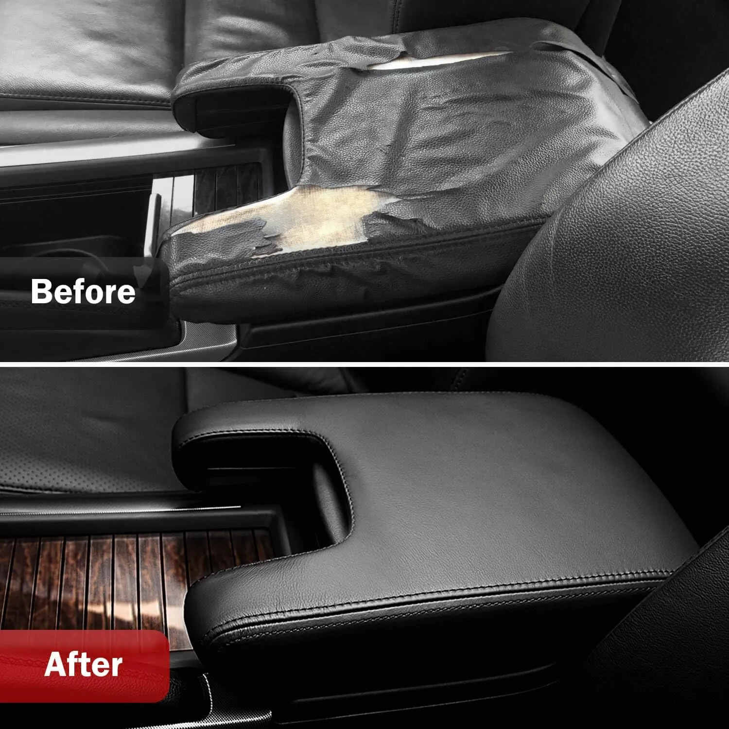 KBH Center Console Cover Replacement for Acura TL 2009 2010 2011 2012 2013 2014, Vinyl Leather, Car Armrest Skin Upholstery, Anti-Scratch, Black (Leather Part Only)
