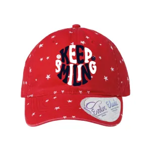Keep Smiling Red White and Blue Ladies Fashion Print Cap