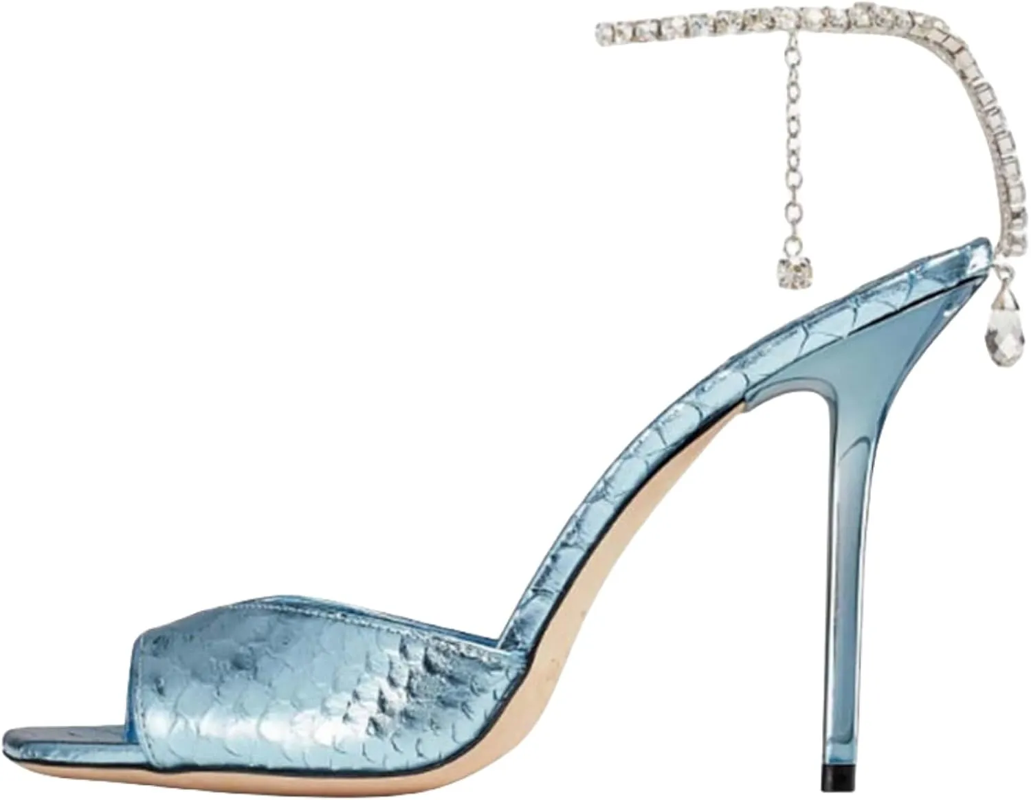 keleimusi Crystal-Embellished Ankle Strap Heels Sandals Wedding Dress Square Open Toe High Heeled Sandals for Women