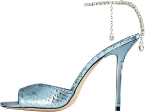 keleimusi Crystal-Embellished Ankle Strap Heels Sandals Wedding Dress Square Open Toe High Heeled Sandals for Women
