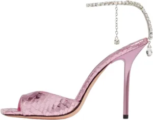 keleimusi Crystal-Embellished Ankle Strap Heels Sandals Wedding Dress Square Open Toe High Heeled Sandals for Women