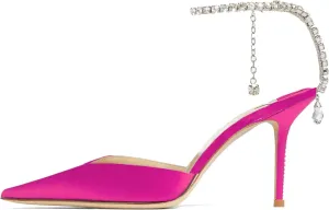 keleimusi Crystal-Embellished Ankle Strap Pumps Wedding Dress Stiletto Heels for Women