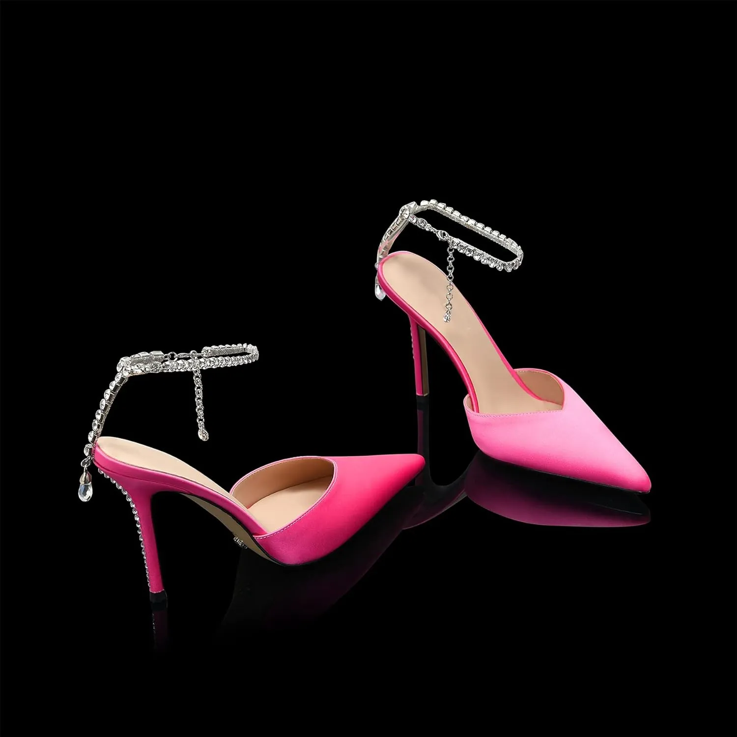 keleimusi Crystal-Embellished Ankle Strap Pumps Wedding Dress Stiletto Heels for Women
