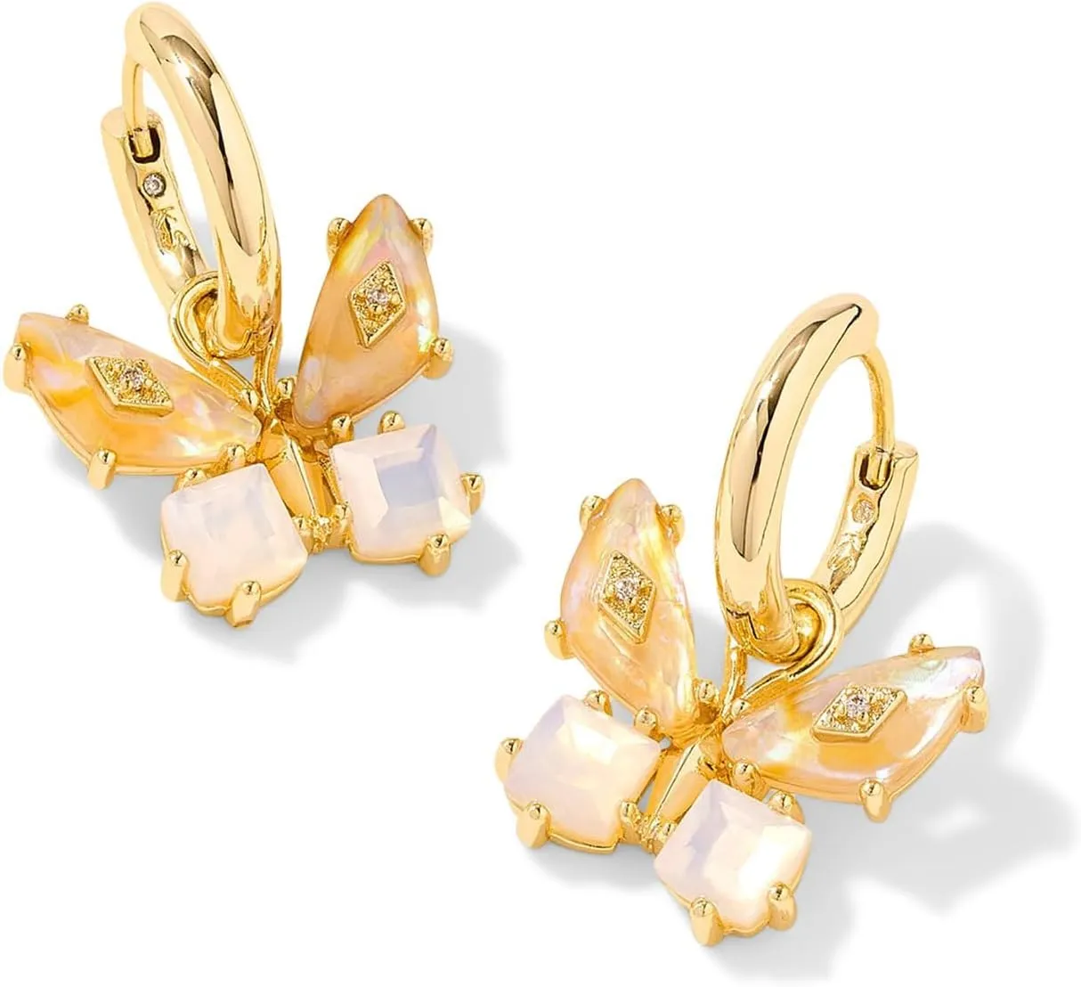 Kendra Scott Bianca Butterfly Huggie Earrings, 14K Gold-Plated Brass, Fashion Jewelry for Women, Iridescent White Mix