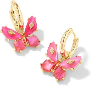 Kendra Scott Bianca Butterfly Huggie Earrings, 14K Gold-Plated Brass, Fashion Jewelry for Women, Pink Mix