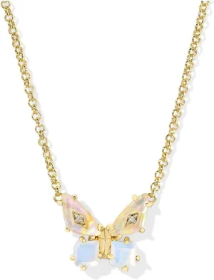 Kendra Scott Bianca Butterfly Short Pendant Necklace, 14K Gold-Plated Brass, Fashion Jewelry for Women, Iridescent White Mix