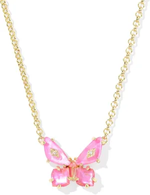 Kendra Scott Bianca Butterfly Short Pendant Necklace, 14K Gold-Plated Brass, Fashion Jewelry for Women, Pink Mix