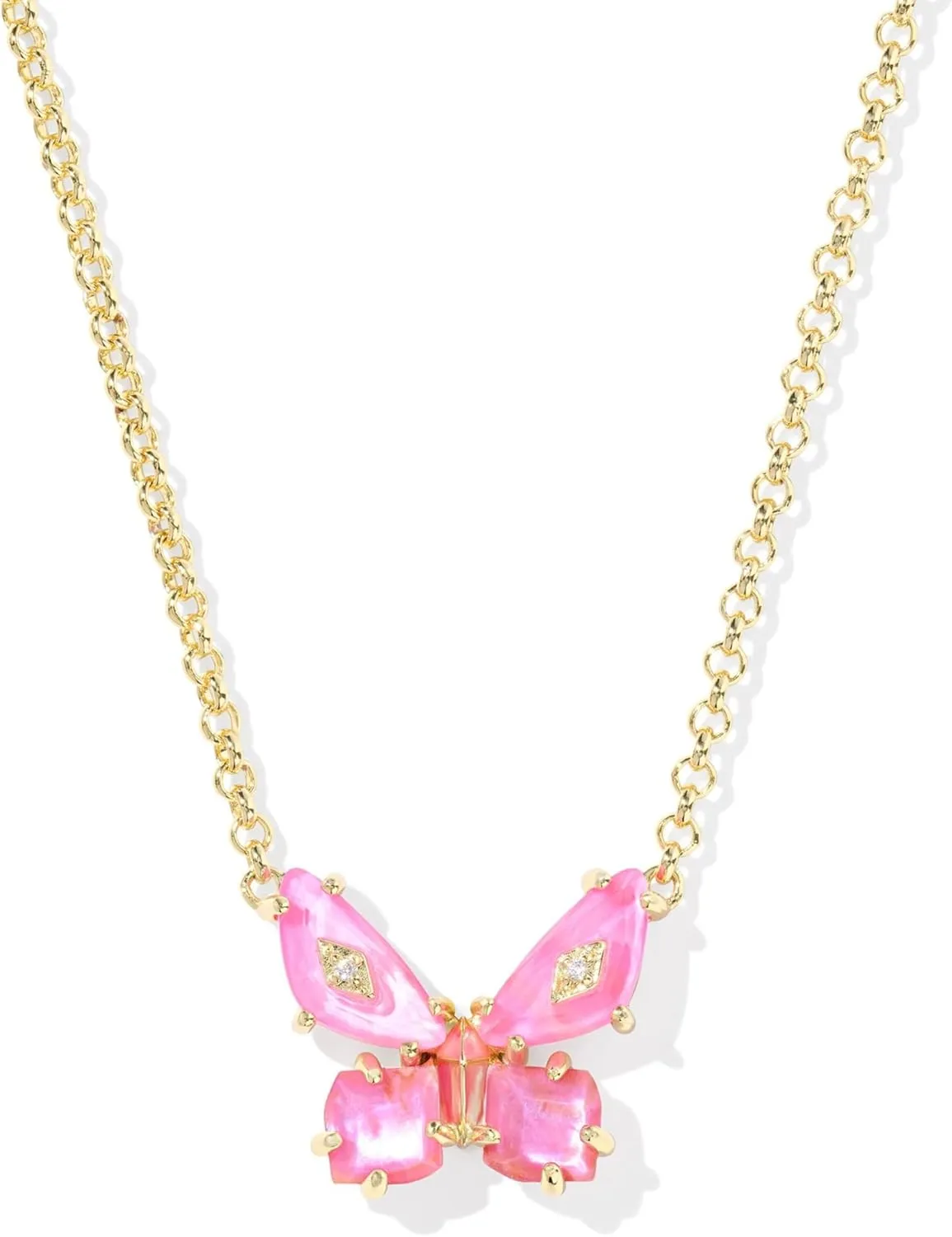 Kendra Scott Bianca Butterfly Short Pendant Necklace, 14K Gold-Plated Brass, Fashion Jewelry for Women, Pink Mix