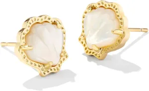 Kendra Scott Brynne Shell Stud Earrings, Gold-Plated Brass, Ivory Mother Of Pearl, Fashion Jewelry for Women