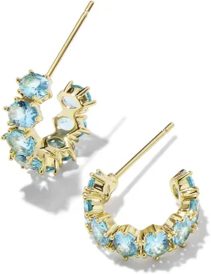 Kendra Scott Cailin 14k Gold-Plated Brass Crystal Huggie Earrings in Aqua Crystal, Fashion Jewelry For Women