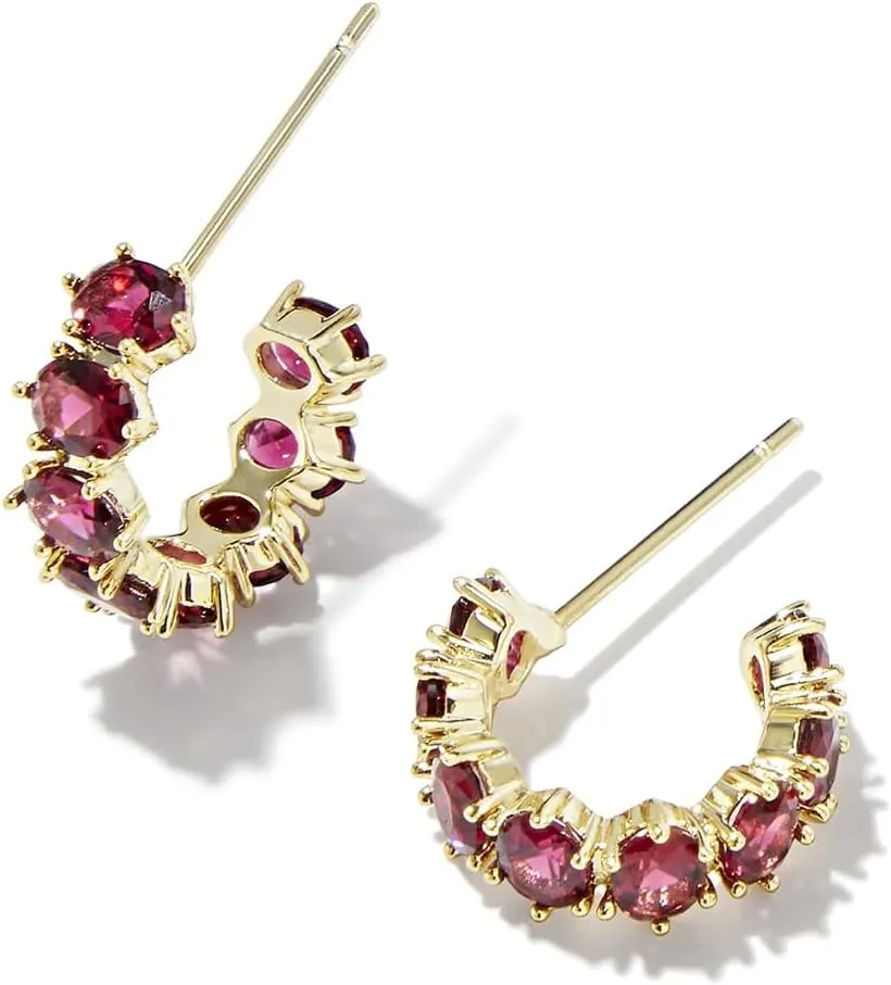 Kendra Scott Cailin 14k Gold-Plated Brass Crystal Huggie Earrings in Burgundy Crystal, Fashion Jewelry For Women