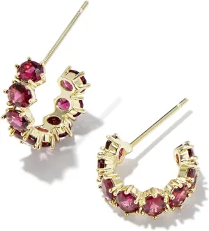Kendra Scott Cailin 14k Gold-Plated Brass Crystal Huggie Earrings in Burgundy Crystal, Fashion Jewelry For Women