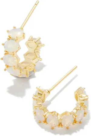 Kendra Scott Cailin 14k Gold-Plated Brass Crystal Huggie Earrings in Champagne Opal Crystal, Fashion Jewelry For Women