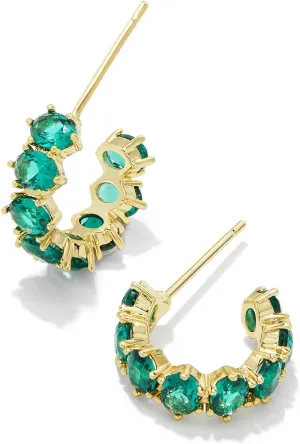 Kendra Scott Cailin 14k Gold-Plated Brass Crystal Huggie Earrings in Green Crystal, Fashion Jewelry For Women