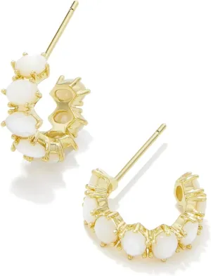 Kendra Scott Cailin 14k Gold-Plated Brass Crystal Huggie Earrings in Ivory Mother-or-Pearl, Fashion Jewelry For Women