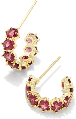 Kendra Scott Cailin 14k Gold-Plated Brass Crystal Huggie Earrings in Red Crystal, Fashion Jewelry For Women