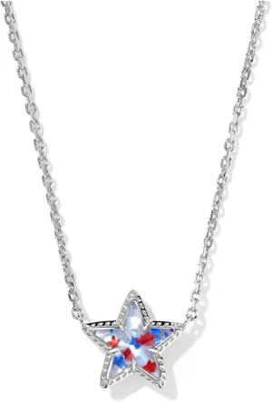 Kendra Scott Cassidy Short Pendant Necklace, 14K Gold-Plated Brass, Fashion Jewelry for Women, Red White Blue Star Illusion