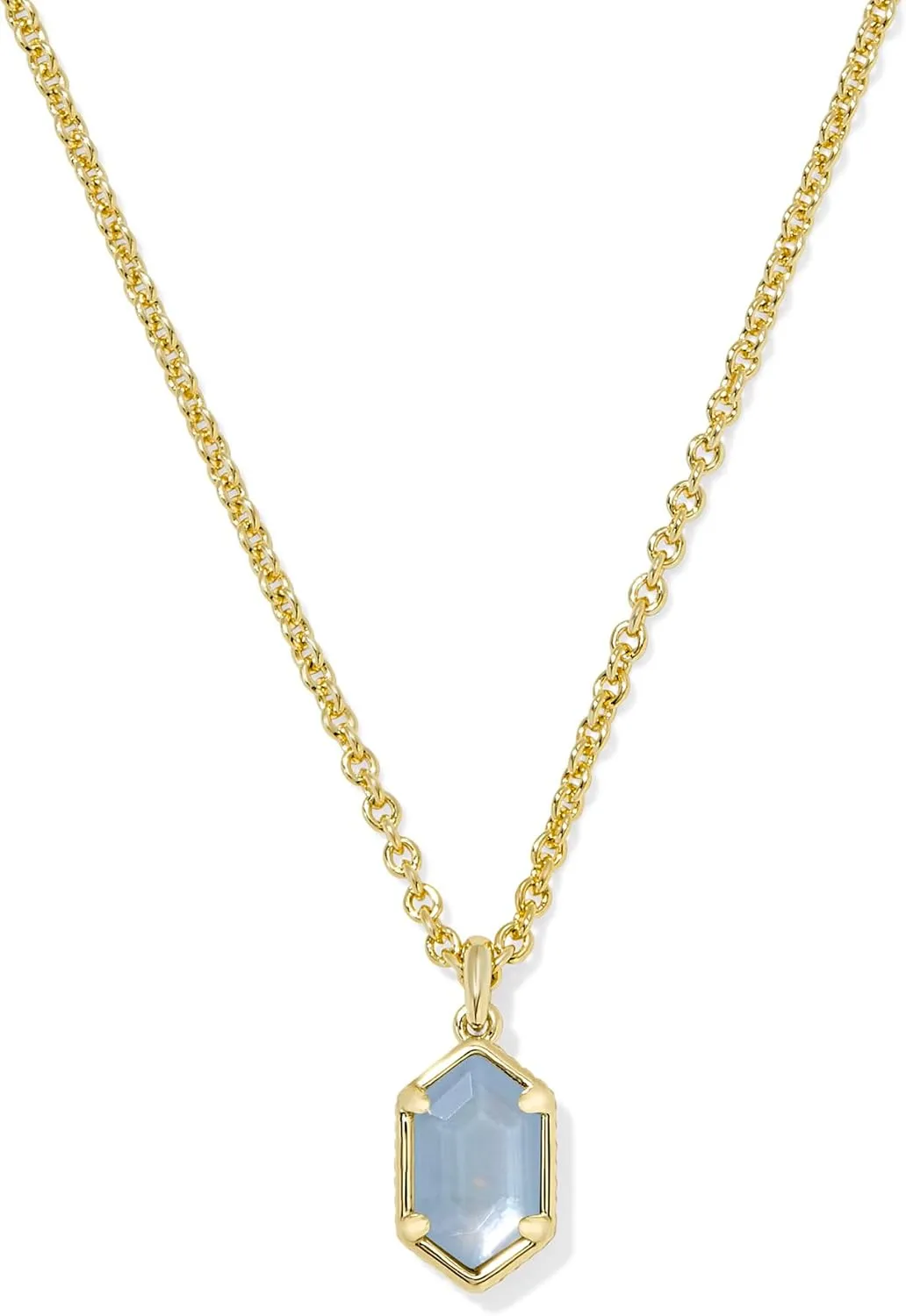 Kendra Scott Hallie Short Pendant Necklace, Gold-Plated Brass, Sky Blue Mother Of Pearl, Fashion Jewelry for Women