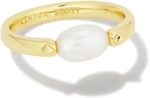 Kendra Scott Leighton 14k Gold-Plated Brass Pearl Band Ring in White Pearl, Fashion Jewelry for Women, Size 6