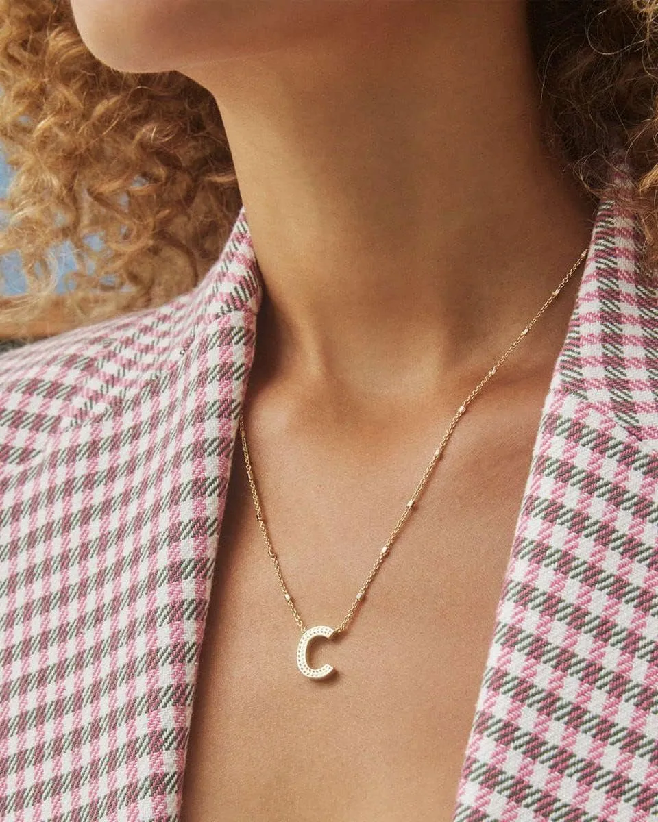 Kendra Scott Letters A-Z Pendant Necklace for Women, Fashion Jewelry, 14k Gold-Plated Brass
