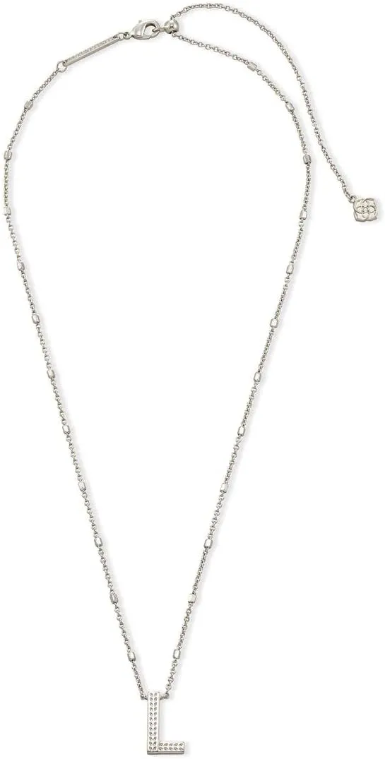Kendra Scott Letters A-Z Pendant Necklace for Women, Fashion Jewelry, Rhodium-Plated Brass