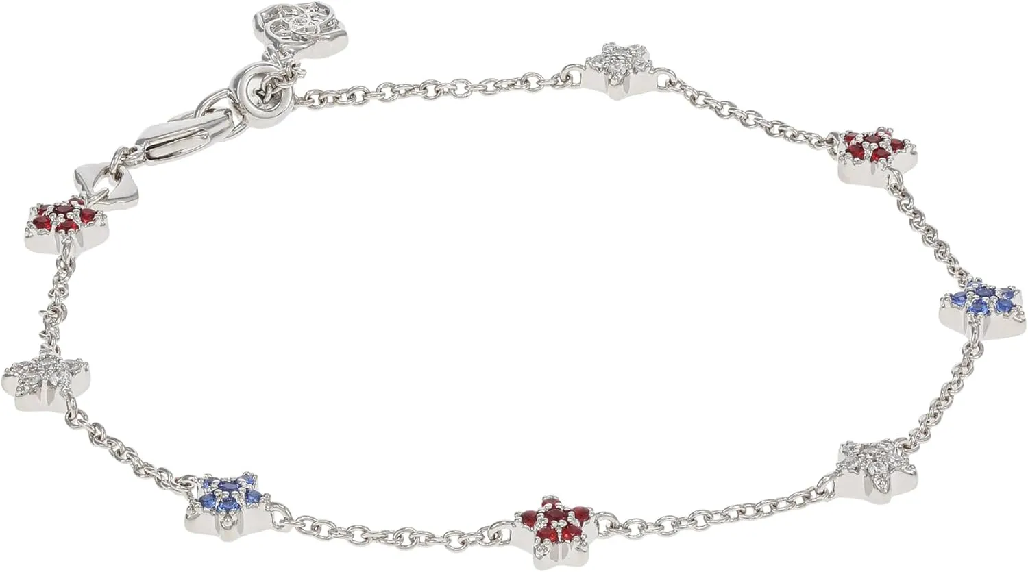 Kendra Scott Sierra Star Crystal Delicate Chain Bracelet, Rhodium-Plated Brass, Fashion Jewelry for Women, Red White Blue Mix