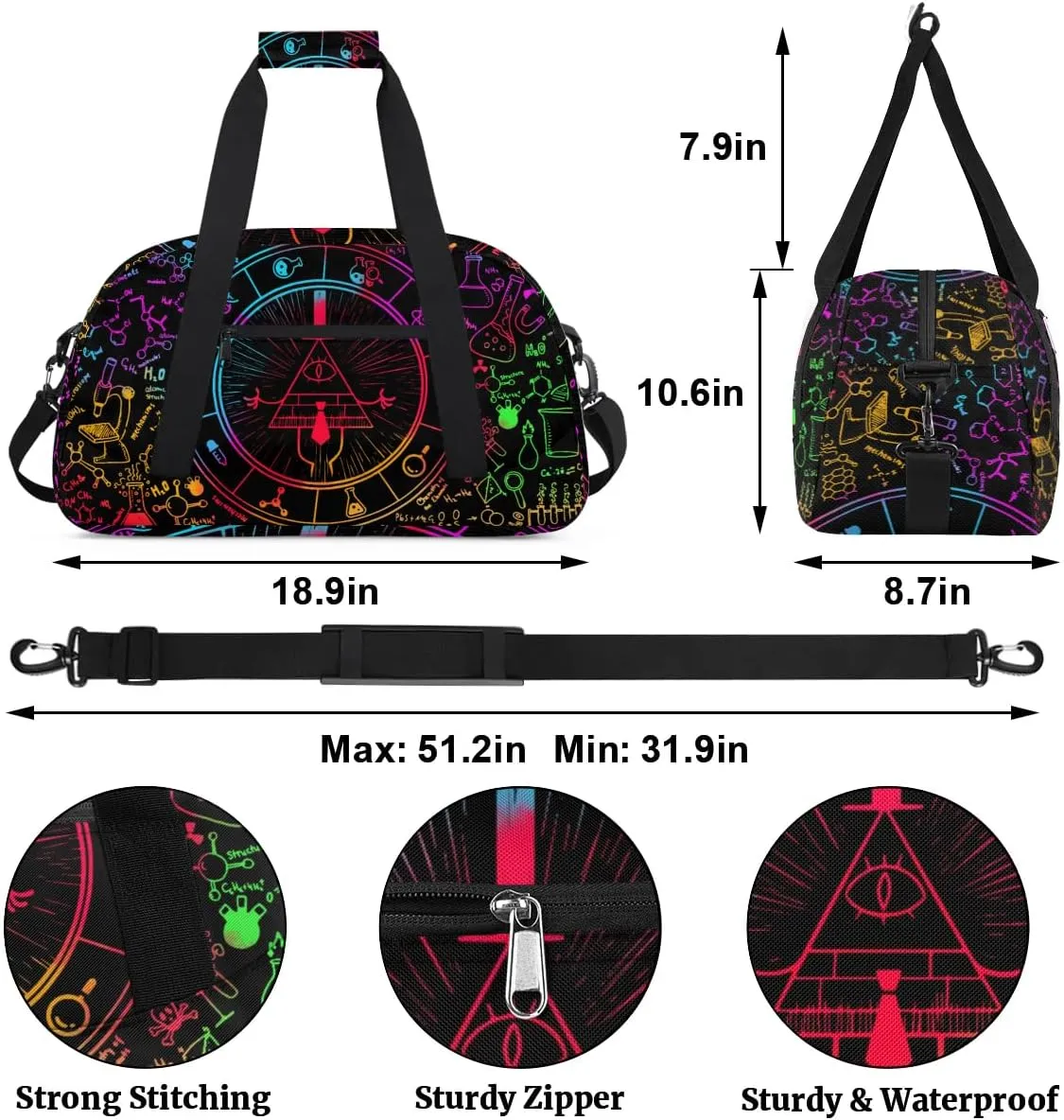 Kids Overnighter Duffel Bags for Boys Girls, All Seeing Eye Carry-On Size Sports Gym Bag for School Practice or Overnight Travel Weekender Sleepover Workout Tote Bag