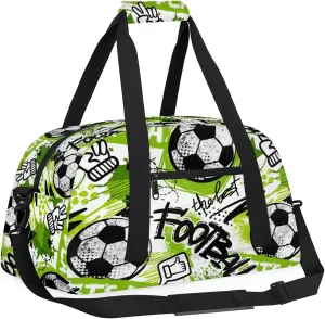 Kids Overnighter Duffel Bags for Boys Girls, Carry-On Size Sports Gym Bag for School Practice or Overnight Travel Weekender Sleepover Workout Tote Bag, Green Soccer