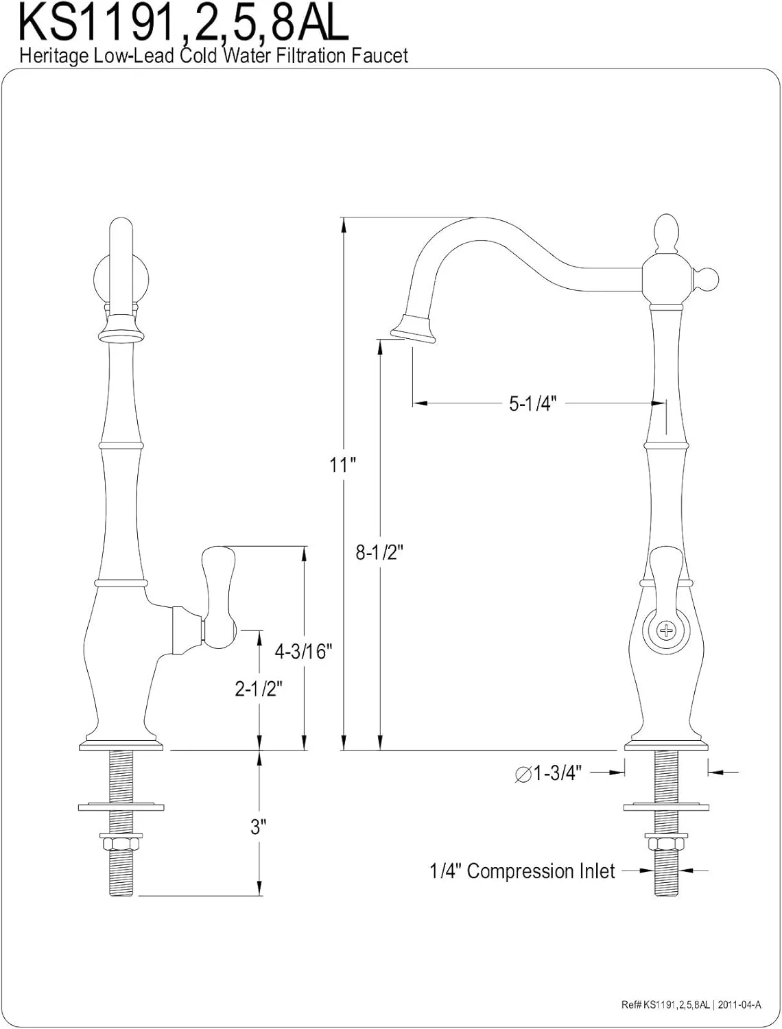 KINGSTON BRASS KS1195AL Heritage Water Filtration Faucet, Oil Rubbed Bronze, 11 x 5.25 x 1.75