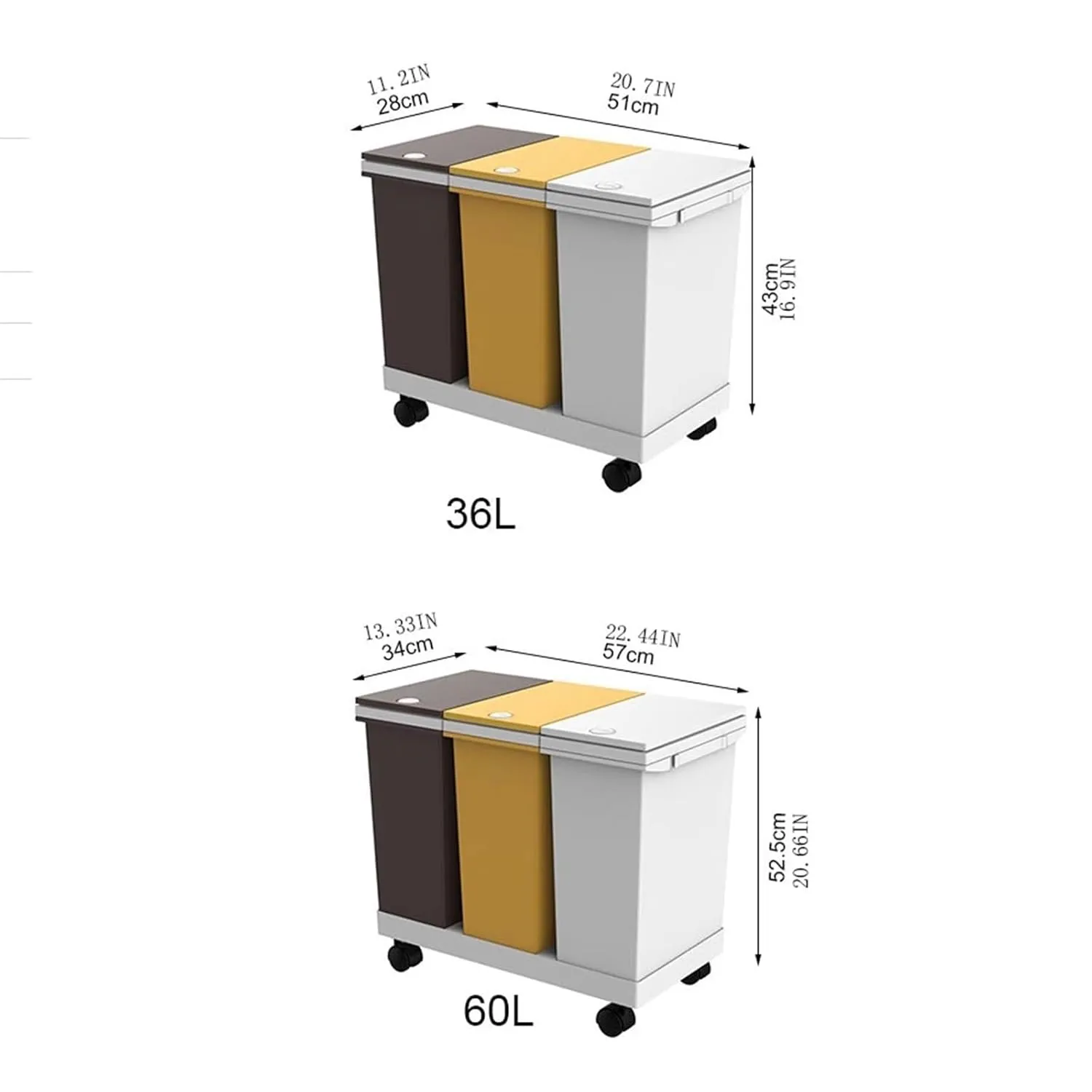 Kitchen Trash Can Plastic classified double-bucket trash can household press-open lid wheeled large-capacity square trash can Waste Basket(M)