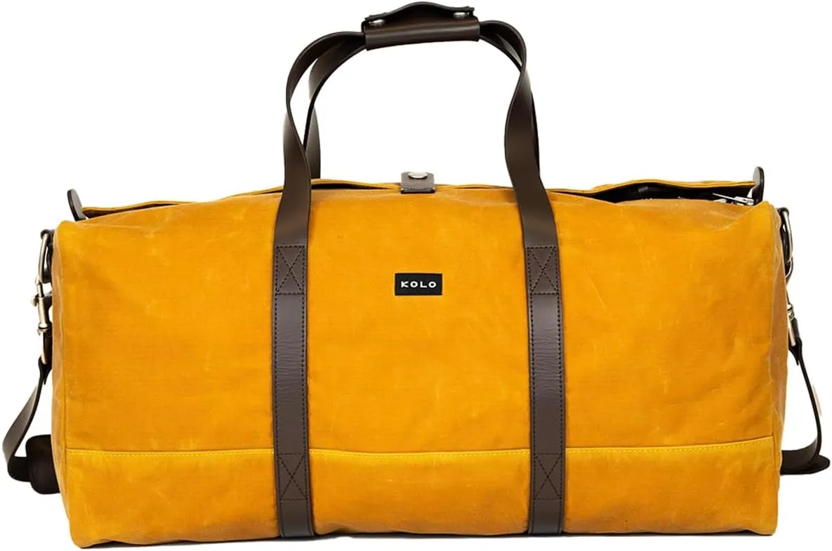 Kolo Eton Weekender Duffel Bag, Adjustable Shoulder Strap, Organic Wax Cotton Canvas, Ochre