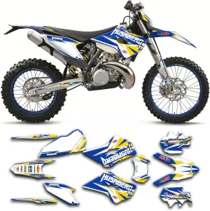 Kungfu Graphics Custom Decal Kit for Husaberg FE TE 125 250 300 350 450 501 2013 2014, White Blue Yellow, HGFTE1314008-KO