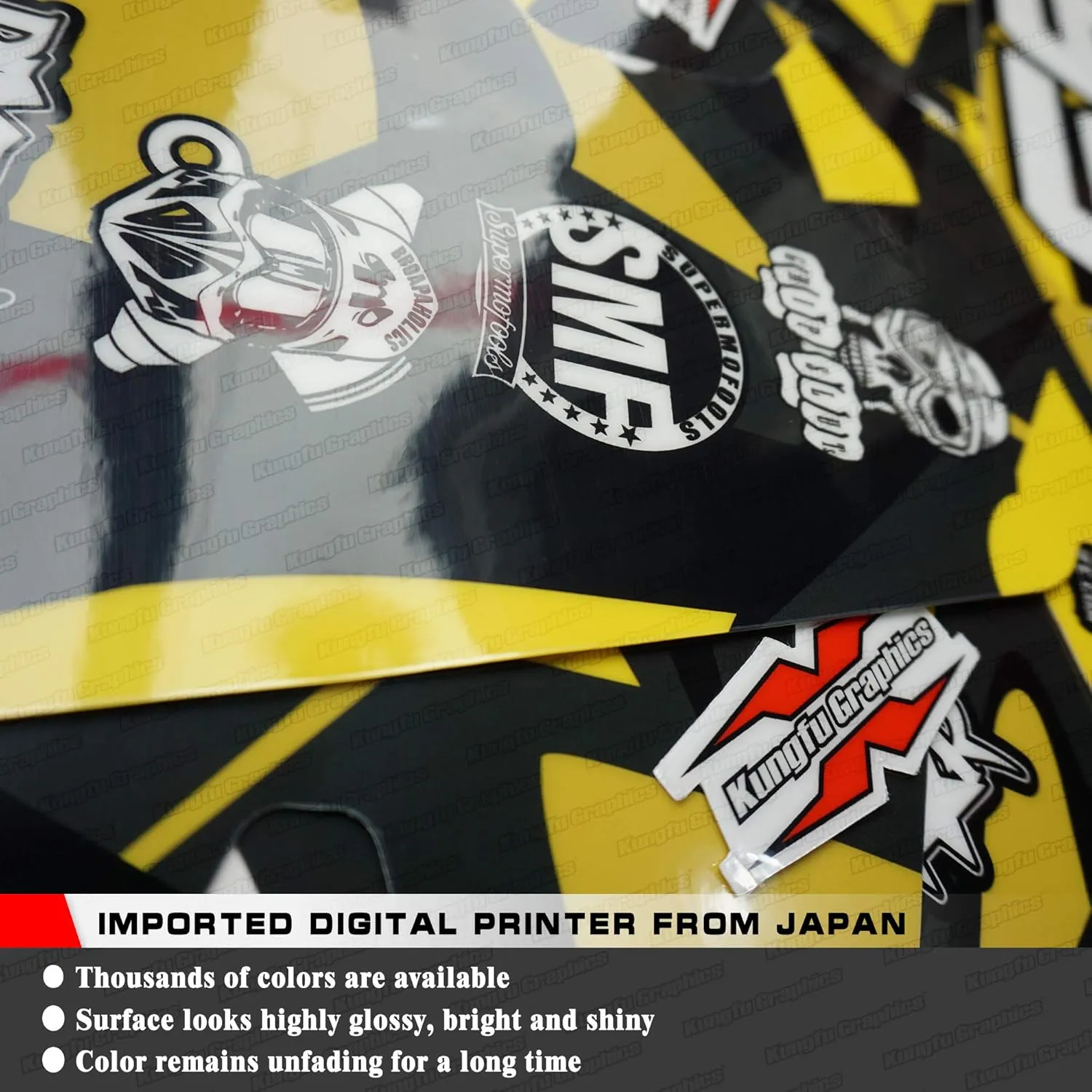 Kungfu Graphics Custom Decal Kit for Husaberg FE TE 125 250 300 350 450 501 2013 2014, White Blue Yellow, HGFTE1314008-KO