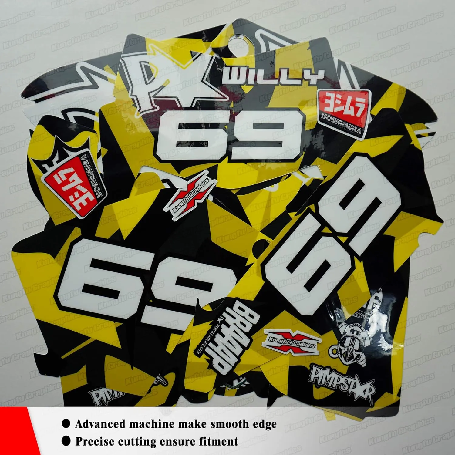 Kungfu Graphics Custom Decal Kit for Husaberg FE TE 125 250 300 350 450 501 2013 2014, White Blue Yellow, HGFTE1314008-KO
