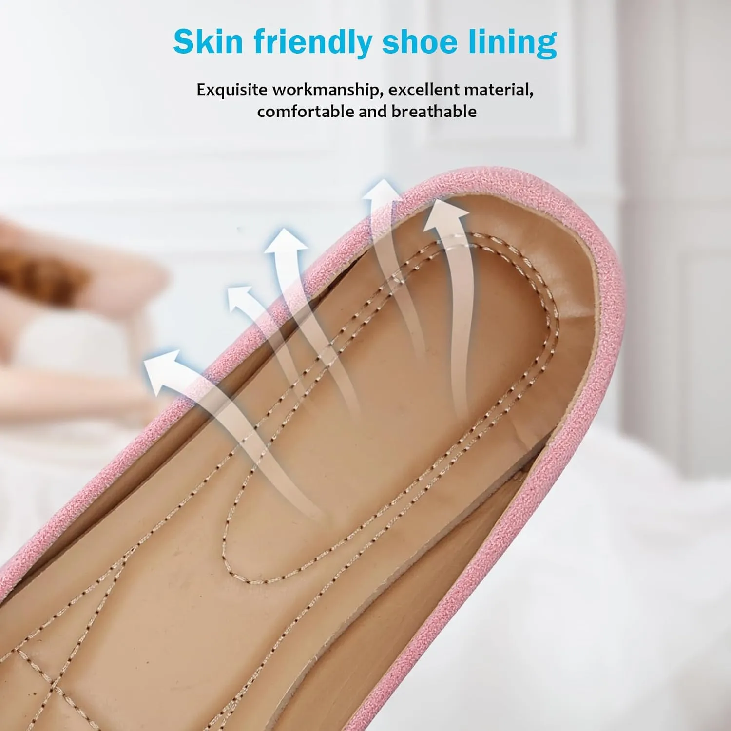 KUNWFNIX Women's Ballet Flats Crystal Wedding Ballerina Shoes Pointed Toe Pearl Diamond Low Heel Comfortable Dressy Work Business Dance Flats