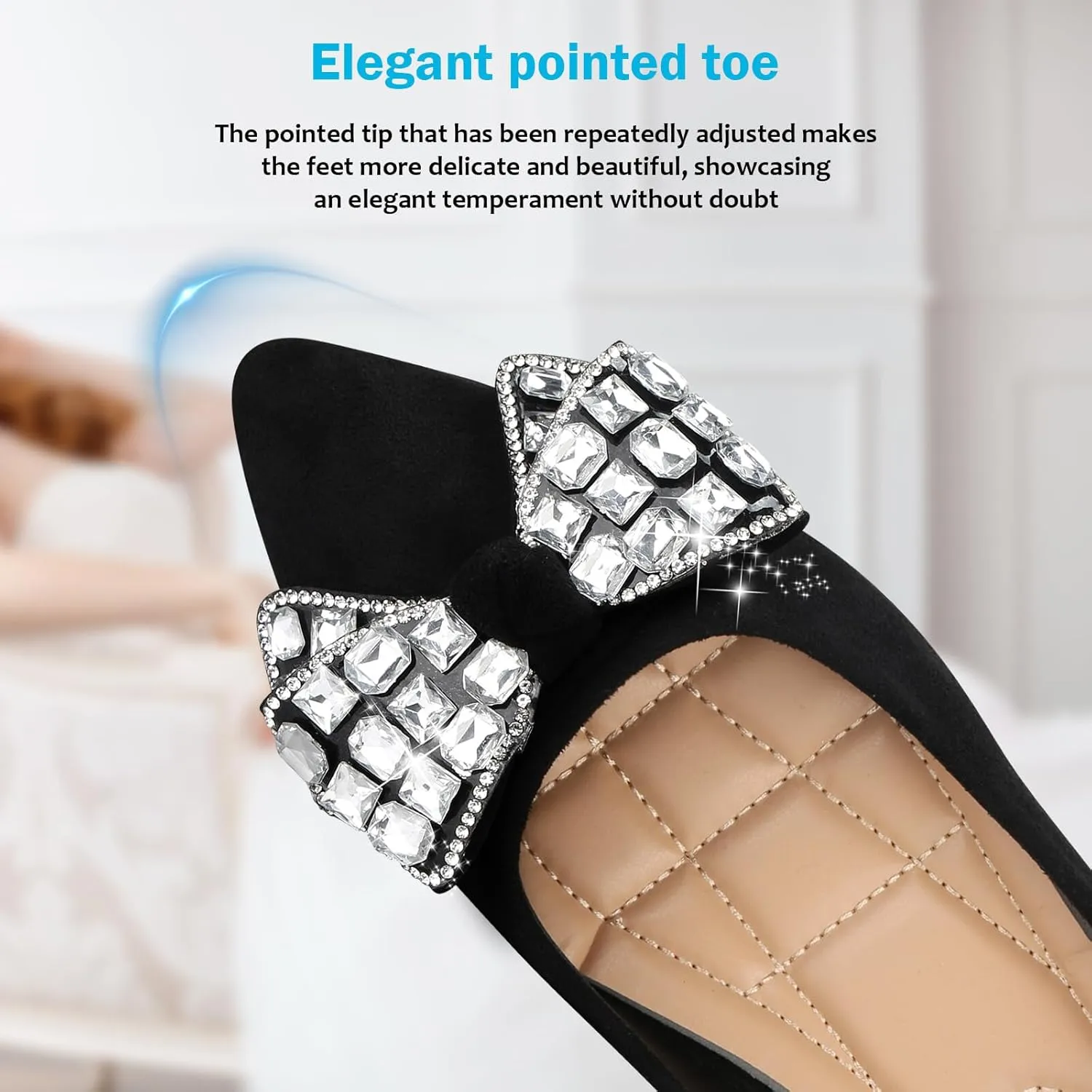 KUNWFNIX Women's Ballet Flats Crystal Wedding Ballerina Shoes Pointed Toe Pearl Diamond Low Heel Comfortable Dressy Work Business Dance Flats
