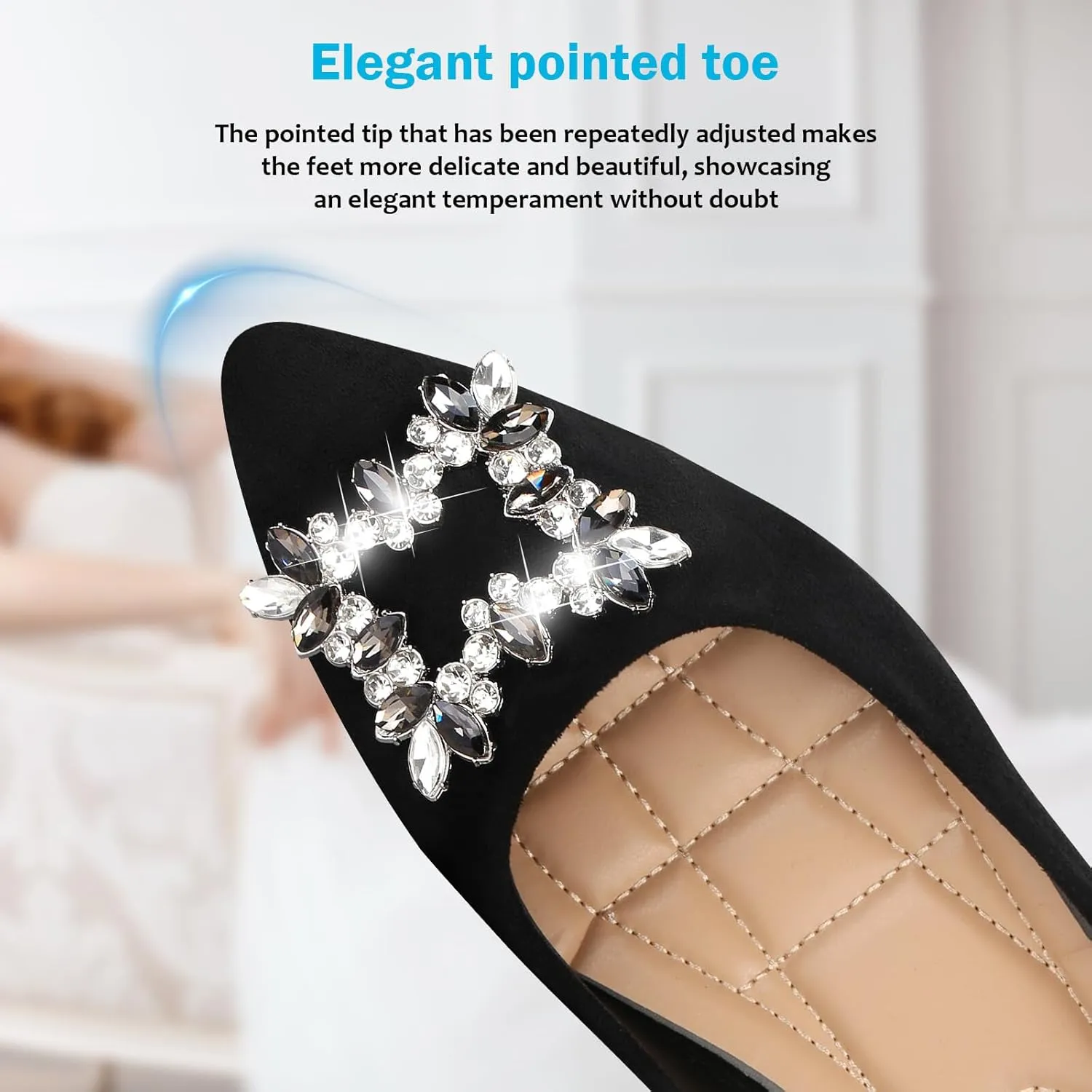 KUNWFNIX Women's Ballet Flats Crystal Wedding Ballerina Shoes Pointed Toe Pearl Diamond Low Heel Comfortable Dressy Work Business Dance Flats
