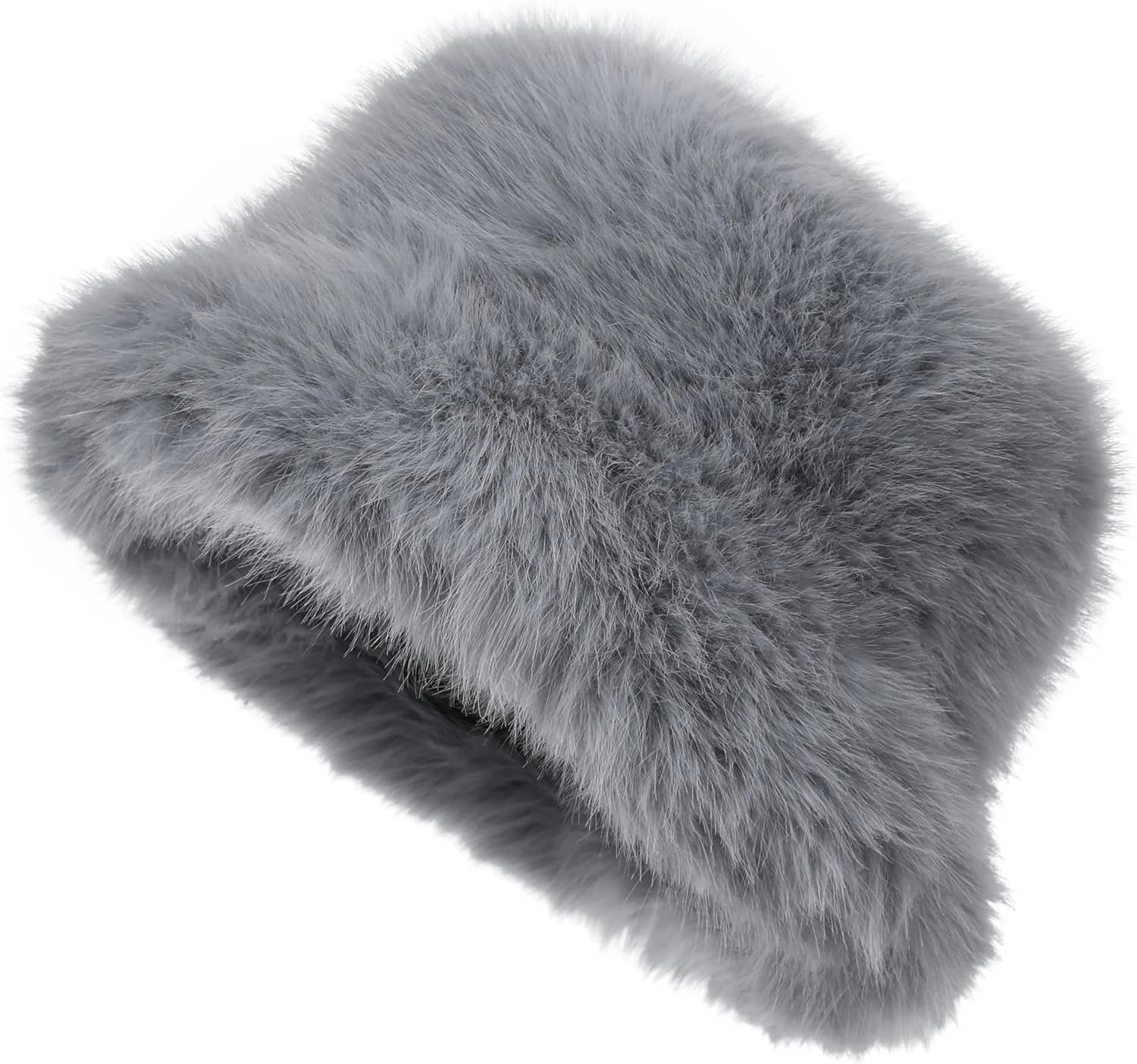 LA CARRIE Women's Fuzzy Wide Brim Faux Fur Bucket Hat Winter Warmer Fisherman Cap