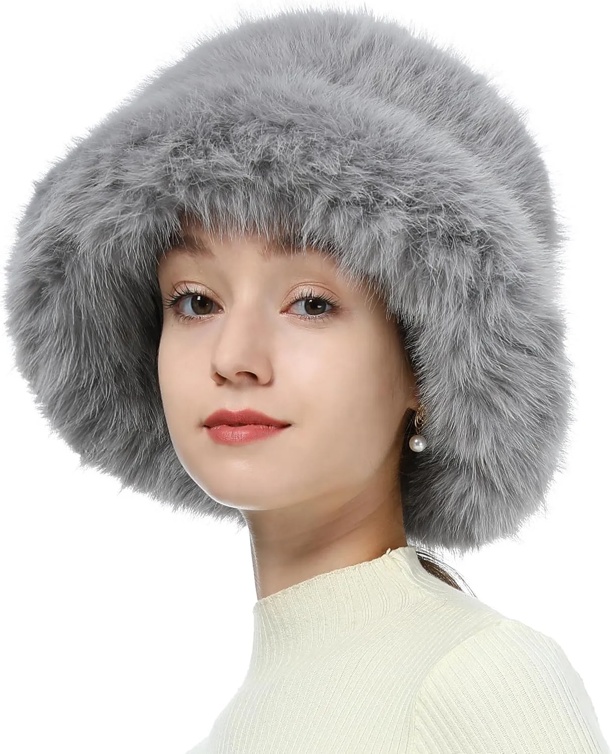 LA CARRIE Women's Fuzzy Wide Brim Faux Fur Bucket Hat Winter Warmer Fisherman Cap