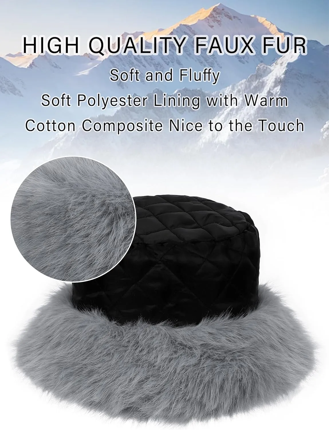 LA CARRIE Women's Fuzzy Wide Brim Faux Fur Bucket Hat Winter Warmer Fisherman Cap