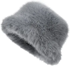 LA CARRIE Women's Fuzzy Wide Brim Faux Fur Bucket Hat Winter Warmer Fisherman Cap