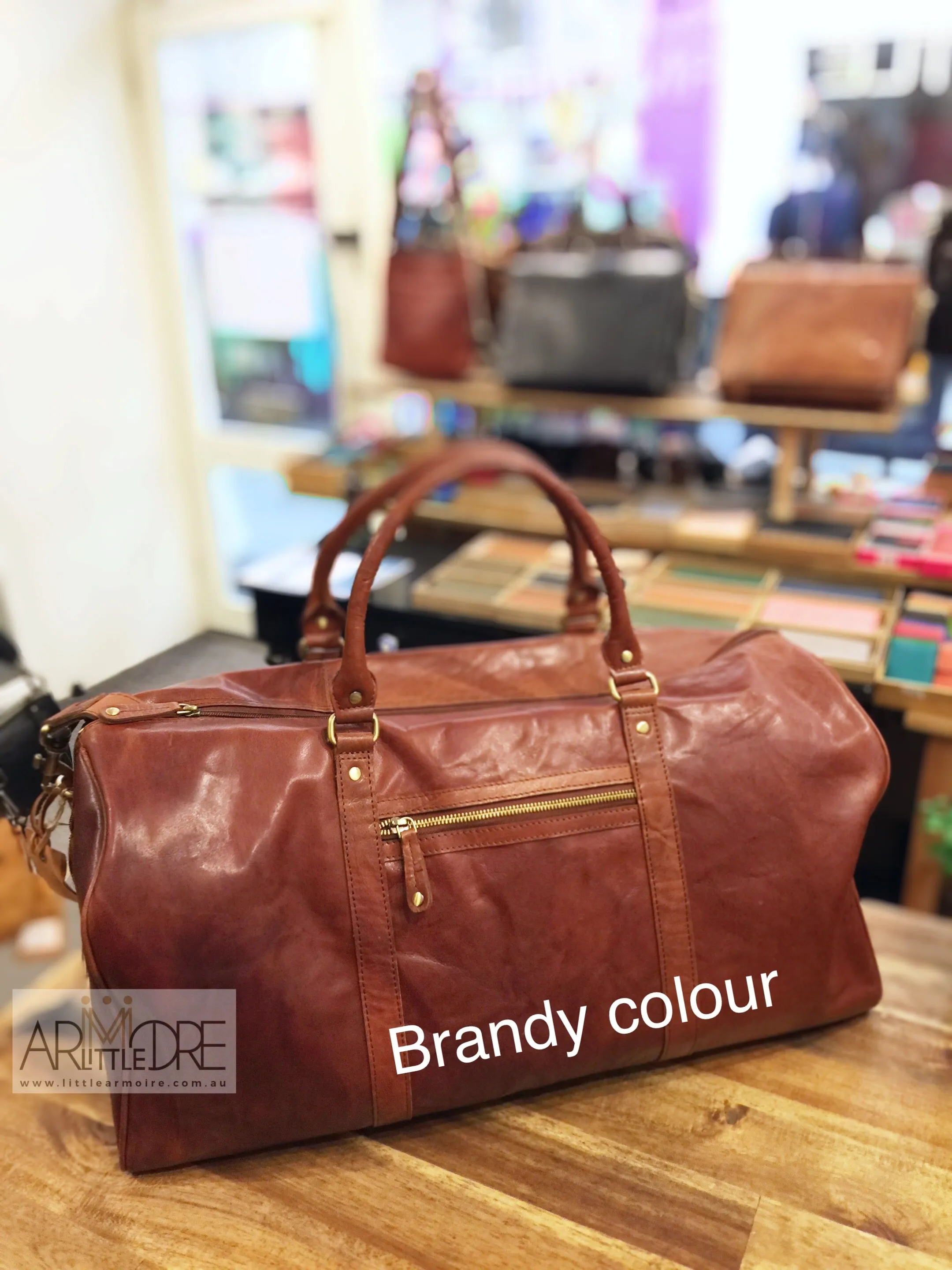 LA432 Leather Luggage Bag with Trolley Strap