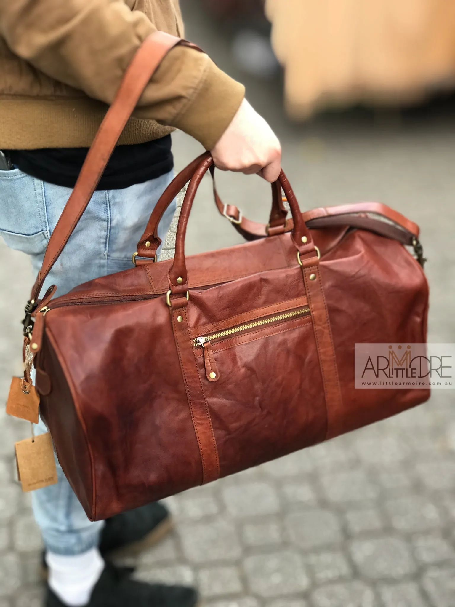 LA432 Leather Luggage Bag with Trolley Strap