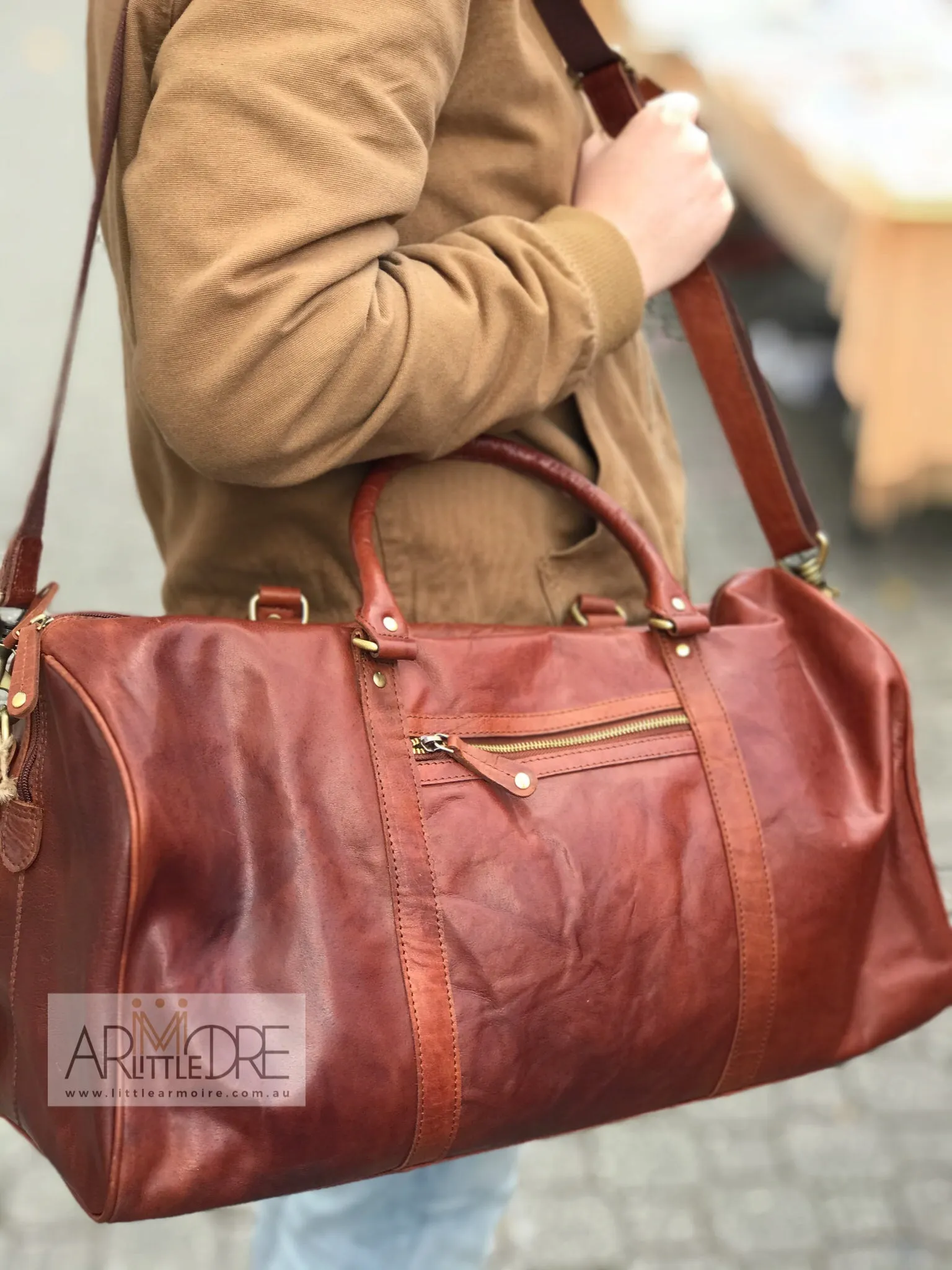 LA432 Leather Luggage Bag with Trolley Strap
