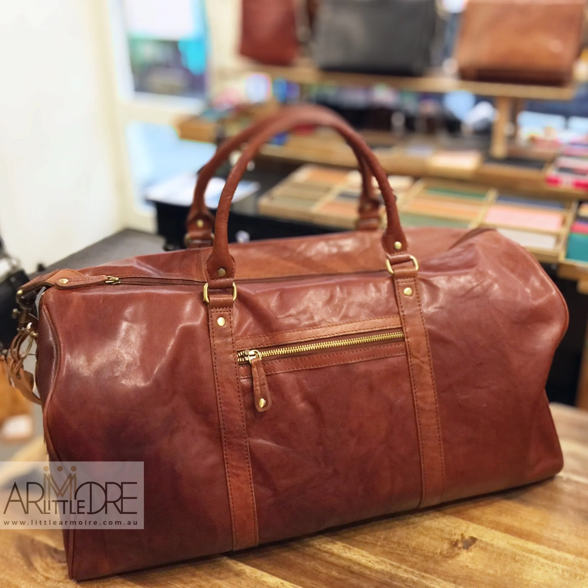 LA432 Leather Luggage Bag with Trolley Strap