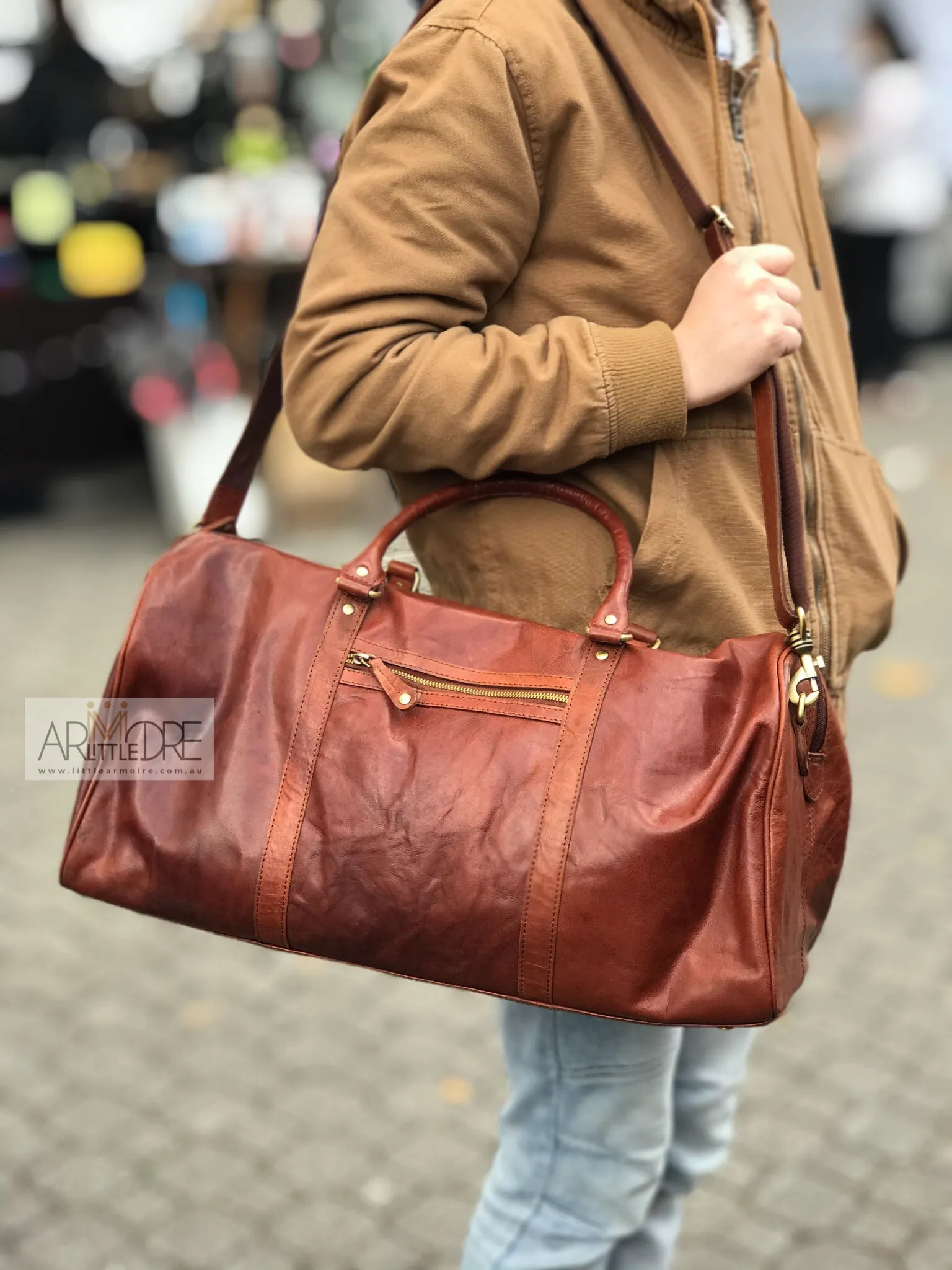 LA432 Leather Luggage Bag with Trolley Strap