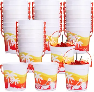 Lallisa 32oz Cocktail Rum Buckets for Drinks 4.69 x 3.78 x 4.8 Inches Plastic Bucket Drink Buckets for Parties with Handles (32 Pcs)