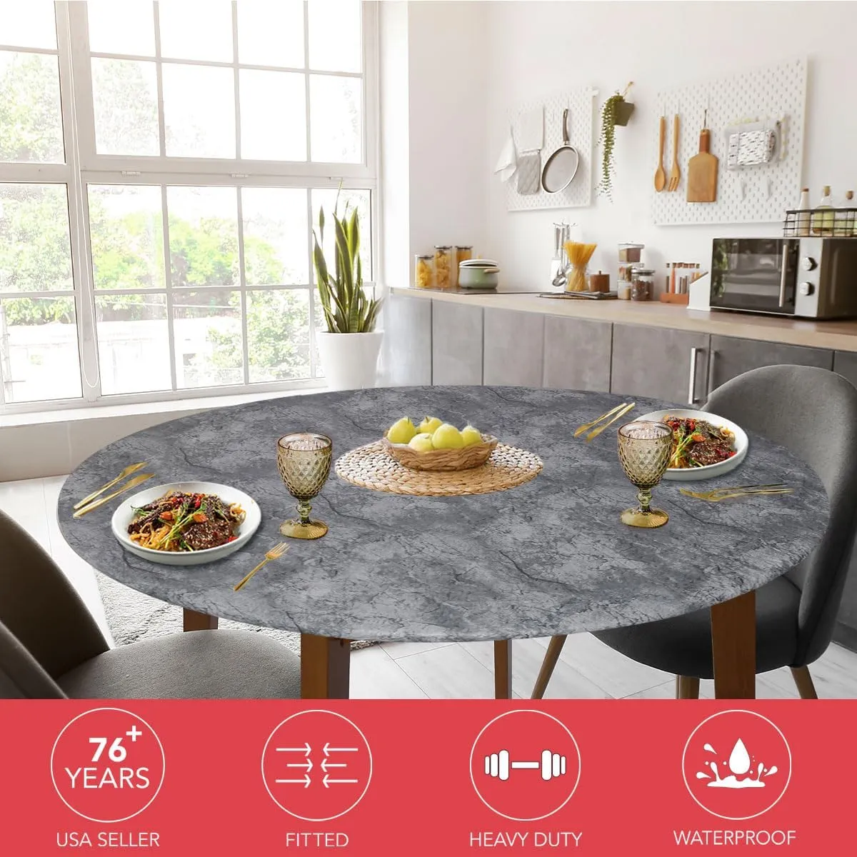 LAMINET - Elite Elastic Edged Print Table Pad - Marble Grey - Small Round - Fits Tables up to 44" Diameter - The Ultimate Protection for Your Table